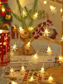 Christmas Decoration Snowflake & Christmas Tree Mixed String Lights, Christmas Tree Decor LED Snowflake Reindeer Fairy String Lights, Battery Powered Christmas Home Decor Warm White LED Reindeer String Lights, Bedroom Wall Decor Snowflake Lights, Tabletop Decor Lights - Clear - View 4