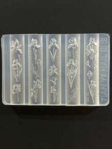 1pc New Tulip & Iris Floral Hand-Carved Mold, Cute Handmade Carved Design, High Transparency Wearable Nail Art Tool - Multicolor - View 3
