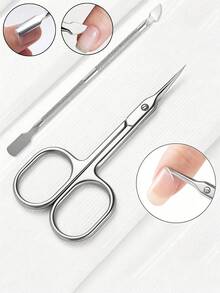 2/1pcs Stainless Steel Nail Art Tool Set, Russian Straight Pointed Cuticle Scissors & Dual-Ended Cuticle Pusher, Precise Dead Skin Removal Nail Care Tools, Portable Home And Travel Manicure Preparation Kit - Multicolor - View 6