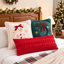 1pc Textured Christmas Tree & Snowflake Pattern Throw Pillow Cover, Plush Jacquard Knit Cushion Case, Christmas Holiday Sofa Home Decor Pillowcase, Without Pillow Insert, 18X18 Red - Red Tree - View 4