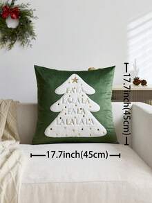 1件裝聖誕綠色聖誕樹刺繡枕套,聖誕Falala枕套,適合室內裝飾、聖誕裝飾,四季通用,不含枕芯 - 綠色 - 查看 4