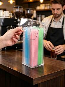 Clear Acrylic Flip‑Lid Dispenser Storage Box, Dust‑Proof Countertop Organizer For Coffee Shop Bar, Suitable For Straws, Coffee Capsules, Desktop Storage Container For Home & Commercial Use - Multicolor - View 5