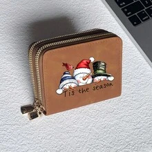 Christmas Print Card Holder Lightweight Fashionable Wallet Suitable For Party For Women Double Zipper Mini Wallet Purse Wallet Card Wallet - Multicolor - View 21