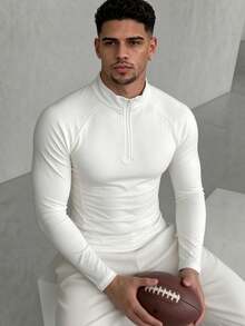 ZYNTH BALENO Men's Fashion Slim Fit Raglan Sleeve Zip-Up Collar Long Sleeve T-Shirt, Suitable For Gym, Running, Hiking - White - View 2