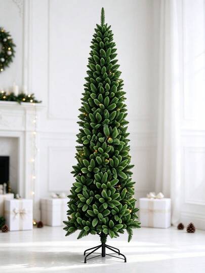 Slanke kunstkerstboom met metalen standaard, dunne potloodkerstboom voor huisdecoratie in een hoek, realistische dennentakken, ruimtebesparend, eenvoudig op te zetten, 2 maten 120 cm/150 cm, decoratie voor binnenfeestjes in de woonkamer, appartement of bij de open haard.