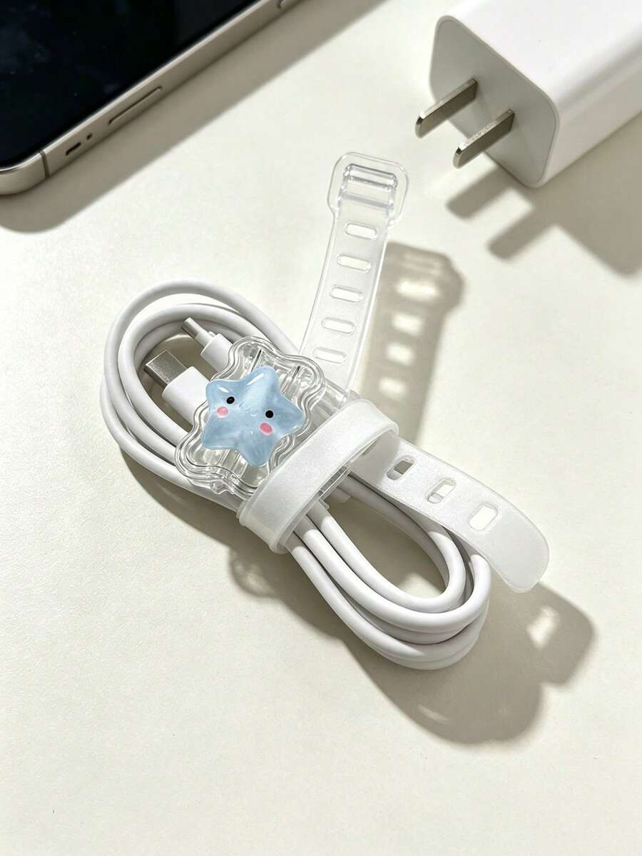 Cute Star Cable Protector Cartoon Star Data Cable Protector, Cartoon Cute Charging Cable Anti-Breakage Protector, Durable Charging Cable Anti-Fracture Protective Shell, Anti-Scratch Anti-Drop, Protect Data Cable From Damage, Charger Cable Protective Sleeve; Suitable For Students, Girls, Anime Fans, Home, Office, Commute, Daily Charging Use, Storage And Display - Multicolor - View 1