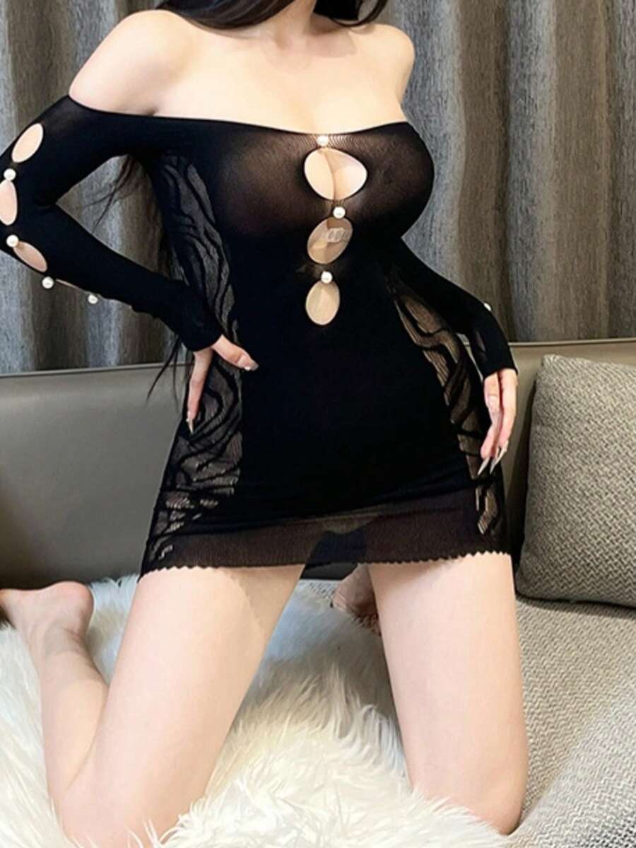 Sexy See-Through Sheer Mesh Lingerie Dress - Black - View 1