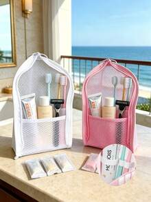 1pc Portable Mesh Toiletry Bag, Standing Travel Cosmetic Organizer, Multi-Pocket Zipper Storage Bag, Suitable For Bathroom, Beach, Vacation Travel Essentials - Multicolor - View 8