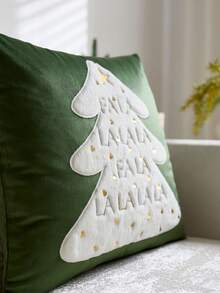 1件裝聖誕綠色聖誕樹刺繡枕套,聖誕Falala枕套,適合室內裝飾、聖誕裝飾,四季通用,不含枕芯 - 綠色 - 查看 6