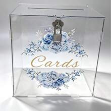 Blue Rose Print Transparent Acrylic Greeting Card Storage Box With Lock - 1PC - View 6