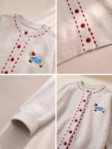 Women's Round Neck Red Button Knit Cardigan Sweater, Winter Christmas New Year Vintage Colorblock Long Sleeve Top, Suitable For Autumn - Apricot - View 10