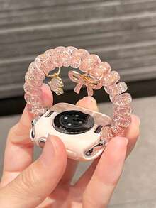 1件女款粉色時尚蝴蝶結彈性髮圈手錶錶帶，適用於38/40/41/42/44/45/49/46mm S12/S11/SE3/Ultra4/Ultra3/Ultra/SE/SE2/10/9/8/7/6/5/4/3/2/1 - 粉色 - 查看 5