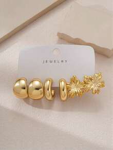 6/18pcs Fashion Earring Set Exaggerated Oversized C-Shaped Elegant Long Earrings Multi-Style Series Earring Set Perfect For Daily And Holiday Wear Women's Earring Set, This Product Is Made Of CCB Material With Non-Fading UV Gold Plating - Multicolor - View 8