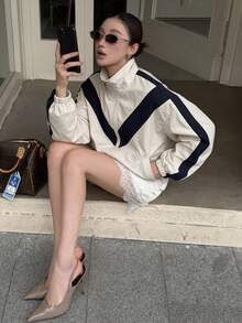 Autumn New Women's Woven Jacket Coat, Vintage Colorblock, Fashionable Stand Collar, Preppy Style, Apré Outfit Piece, Daily Commute, Sports, Multi-Style - Multicolor - View 8