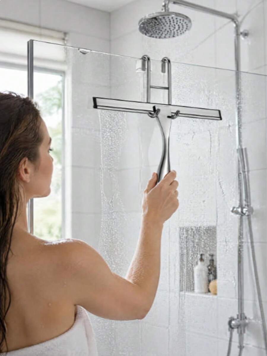 3/2/1pc Stainless Steel Multi-Function Shower Squeegee With Replaceable Rubber Blade, Handheld Water Stain Remover Scraper For Shower Doors, Bathroom Windows, Car Glass, Durable Household Glass Cleaning Tool, Optional Bathroom Accessory - Multicolor - View 1