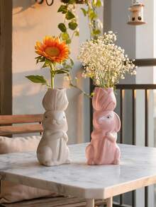 1pc Cartoon Ceramic Rabbit Vase, Cute Handmade Ceramic Craft. Sweet And Warm Decoration For Desk, Home, Bedroom, Hotel, Restaurant And Wedding. Perfect For Easter Display, Also Great Gift For Holidays, Souvenirs, Back To School And Loved Ones. - Vase - View 3