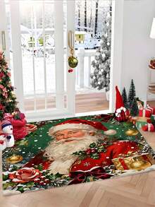Keset Pintu Motif Mawar Santa Claus Natal Klasik, Keset Persegi Panjang Tebal Berbulu Pendek Anti Selip dan Menyerap Air, Keset Dekorasi Liburan Natal Musim Dingin untuk Pintu Masuk, Kamar Mandi, dan Liburan. - Beraneka warna - View 10