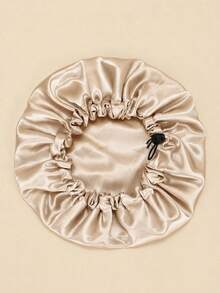 Solid Drawstring Detail Hair Bonnet Silk Bonnet Satin Bonnet - Champagne - View 3