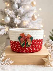 Christmas Handmade Woven Rope Storage Basket, Holiday Bow Decor Desktop Organizer, Home Decor Gift Basket - Multicolor - View 5