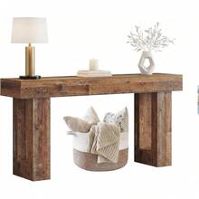 Recibidor de Entrada Mueble de 160 centímetros de Largo, Mesa recibidor de Entrada Rectangular de Madera para Colocar detrás del sofá, credenza recibidor rústico para Pasillo o Sala de Estar. - Caqui - Ver 1