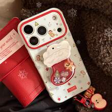 Christmas Stocking Shaker Phone Grip Holder, Cute Gingerbread Man Christmas Tree Phone Socket Stand, Aesthetic Kawaii Holiday Phone Back Decor Accessory - Multicolor - View 5