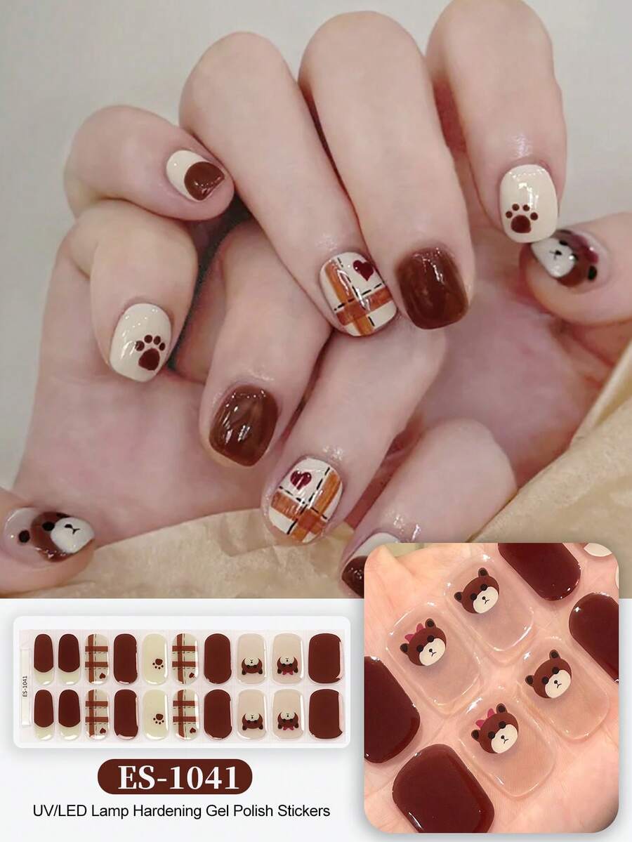 Christmas Semi Cured Gel Nail Strips, 20Pcs Long Lasting Salon Quality Wraps, Easy Apply & Remove Gel Nail Stickers With UV Light