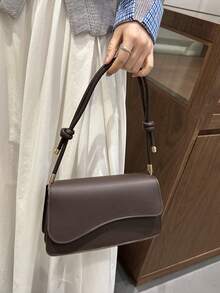 Fashion Solid Color Asymmetrical Flap Vintage Minimalist Elegant Shoulder Bag - Coffee - View 10