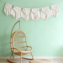 1pc Macrame Wall Hanging Bohemian Style Wall Decor Tapestry Handmade Woven Short Tassel Fiber Art Wall Hanging Bed Headboard Background Wall Decor - Beige - View 11