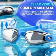 Adult Swim Goggles And Swim Cap Set, High Definition Anti-Fog Electroplated Swimming Goggles For Men And Women, Nose Clip And Earplugs Set - Multicolor - View 3