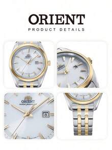 Women's ORIENT Two‑Tone Automatic Mechanical Watch, White Sunray Dial, Stick Hour Markers, Stainless Steel Bracelet, Elegant Ladies Dress Wristwatch - RA-wG0601S - View 6