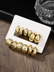 12-24pcs Personalized C-Shaped Multi-Layer Horizontal & Vertical Textured Gold Earrings Set, Lightweight CCB Earrings For Women, Hypoallergenic Jewelry For Daily Casual Wear, Holiday Gift For Friends - Yellow Gold - View 2