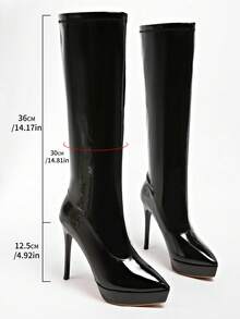 Women's Tall Boots, European And American Style New Leather Pointed Toe High Heel Long Boots, Stiletto Heel Riding Boots, Winter - Black - View 9