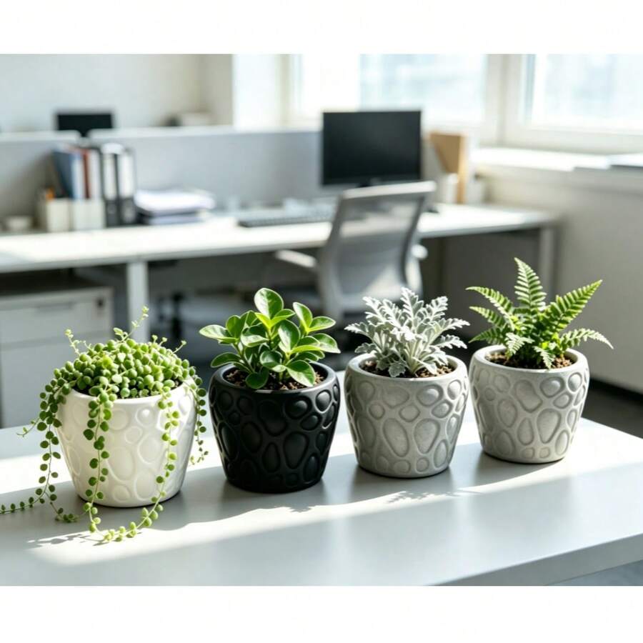 Pebble Embossed Succulent Planter, Creative Textured Small Flower Pot, Home & Office Desktop Decorative Potted Plant - A - View 1