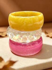 Set Gelang Resin Tebal Bergaya Retro, 3 Buah Gelang Lebar Berwarna-warni yang Dapat Ditumpuk, Perhiasan Pergelangan Tangan Bertekstur Marmer Vintage yang Menarik Perhatian untuk Pakaian Musim Gugur dan Pesta Halloween - MultiWarna - View 7