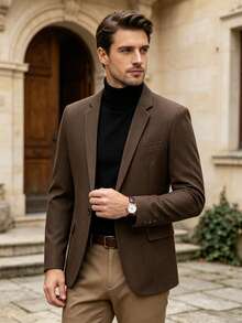 Men's Solid Color Casual Versatile Commute Travel Blazer - Brown - View 3
