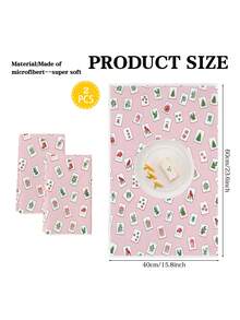 2 Pcs Snowflake Christmas Tree Mahjong Card Green Leaf Print Microfiber Rectangular Quick Dry Kitchen Towels For Christmas Winter Home Decor - Pink - View 2