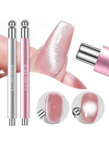 BORN PRETTY Pink Silver Dual-Tip Cat Eye Magnetic Rod Steel Ball Design Multi-Function Strong Magnetic Nail Polish Magnet Pen - Multicolor - View 1