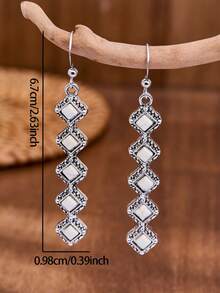 luodee Vintage Western Style White Turquoise Long Bar Earrings, Bohemian Dangle Earrings For Women, Suitable For Daily Wear, Exquisite Gift For Women - Multicolor - View 3