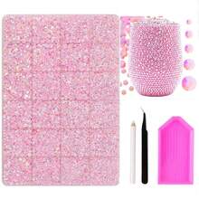 24-Grid Pink Iridescent Flat-Back Resin Rhinestone Set, Assorted Size Round Rhinestones, With Dotting Pen, Tweezers, Dotting Tray, DIY Handmade Rhinestone Accessories, Water Bottle, Phone Case Modification, Bling Shiny Decoration, Handmade Jewelry Rhinestone Material Kit - Baby Pink - View 1