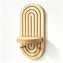 Geometric Oval Wooden Wall Shelf With Hooks, Boho Wall Mount Display Rack, Home Decor Room Decor Bedroom Decor For Bedroom Kitchen Bathroom, Wall Hanging Storage Organizer - View 10