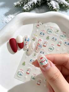 1pc 3D Embossed Light Color Christmas Bauble Nail Stickers, Snowflake & Reindeer Autumn Decals - Multicolor - View 7