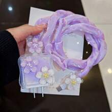 Transparent 3D Cherry Blossom Charger Protective Case, Dreamy Purple With Rhinestone Ribbon, Full Set Data Cable Protective Shell Compatible With Apple 18W/20W - Purple - View 3