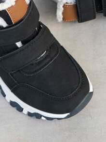 Kids' Thermal Lined Snow Boots, Unisex Hook-And-Loop Thick Sole Warm Non-Slip Versatile Mid-Top Boots - Black - View 5