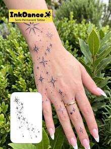 2/1pc/Set "Scattered Stars" New Technology Semi-Permanent Tattoo Stickers - Black - View 2