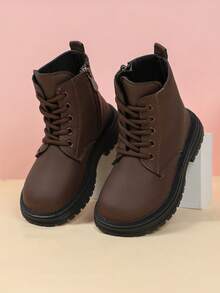 Autumn/Winter New Kids All-Match Short Boots, Solid Color Minimalist Design, Side Zipper For Easy On/Off, Thick Sole Anti-Slip, Versatile For Daily School And Outings, Kids Boots - Brown - View 2