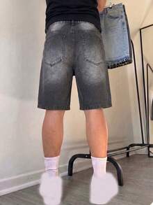 Men's Summer Cotton Denim Shorts With Pockets, Street Style Fashion Versatile - Black - View 2