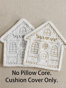 1pc Christmas Gold House Embroidered Shaped Pillowcase, Suitable For Indoor Decoration, Christmas Decoration, All Season Pillowcase, Without Insert - Gold - View 3