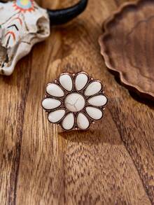 luodee Western Vintage Exaggerated Flower Open Adjustable Ring, Copper Band, Turquoise And White Turquoise Colors Available, Bohemian, Fashion Accessory For Cowgirls, Women's Gift - Multicolor - View 6