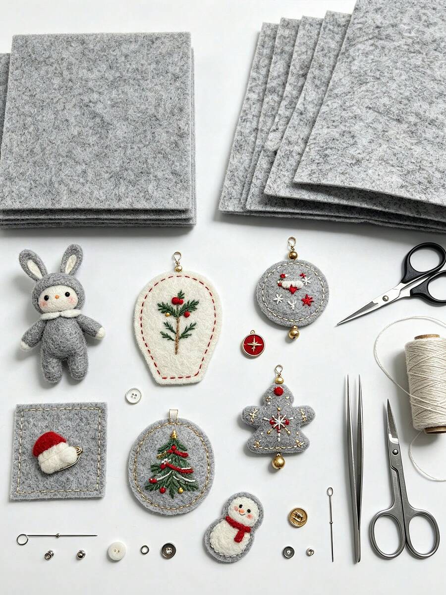 20pcs Thick Soft Gray Square Felt Sheets, 13cm X 13cm Pre-Cut Square Fabric, Easy To Cut And Glue, Neutral Gray DIY Craft Material For Doll Making, Embroidery Backing, Handmade Brooches, Holiday Fabric Accessories - Felt Cloth - View 1