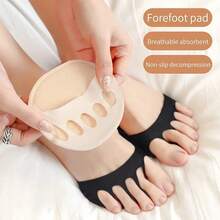 2pcs Women's Front Foot Five-Toe Pads For High Heels - Half-Insole Foot Care Anti-Slip Toe Socks Insertable Toe Pads, High Heel Toe Support - Quarter Socks - View 6